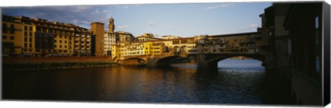 Framed Bridge Across A River, Arno River, Ponte Vecchio, Florence, Italy Print