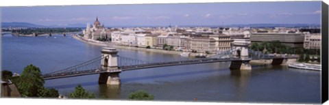 Framed Aerial View, Bridge, Cityscape, Danube River, Budapest, Hungary Print