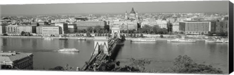 Framed Chain Bridge Over The Danube River, Budapest, Hungary Print