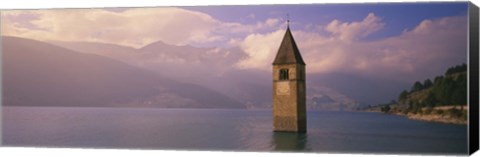 Framed Clock tower in a lake, Reschensee, Italy Print