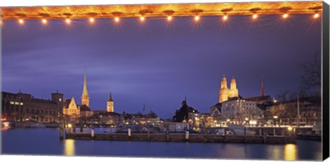 Framed Switzerland, Zurich, Cityscape of Zurich at Christmas Print