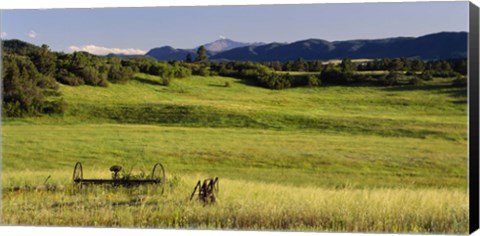 Framed Agricultural equipment in a field, Pikes Peak, Larkspur, Colorado, USA Print