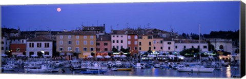 Framed Buildings, Evening, Moonrise, Rovinj, Croatia Print