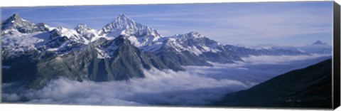 Framed Aerial View Of Clouds Over Mountains, Swiss Alps, Switzerland Print