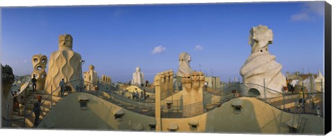 Framed Chimneys on the roof of a building, Casa Mila, Barcelona, Catalonia, Spain Print