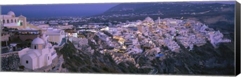 Framed Buildings, Houses, Night, Fira, Santorini Greece Print