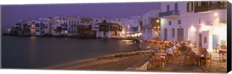 Framed Buildings On Water, Little Venice, Mykanos, Greece Print