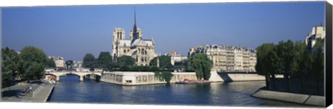 Framed Cathedral along a river, Notre Dame Cathedral, Seine River, Paris, France Print