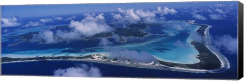 Framed Aerial View Of An Island, Bora Bora, French Polynesia Print