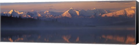 Framed Reflection of snow covered mountain range in the lake, Denali National Park, Alaska, USA Print