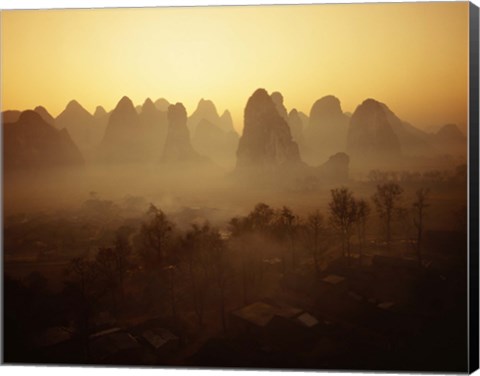 Framed Sunrise in Mountains Guilin China Print