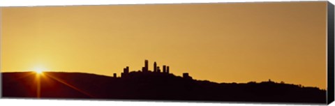 Framed Silhouette of a town on a hill at sunset, San Gimignano, Tuscany, Italy Print