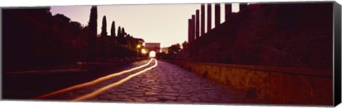 Framed Ruins along a road at dawn, Roman Forum, Rome, Lazio, Italy Print