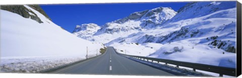 Framed Empty road passing through a polar landscape, Route 3, Graubunden, Switzerland Print