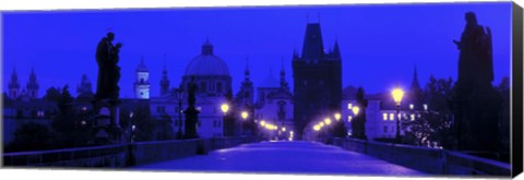 Framed Charles Bridge, Prague, Czech Republic, Bright Blue Print