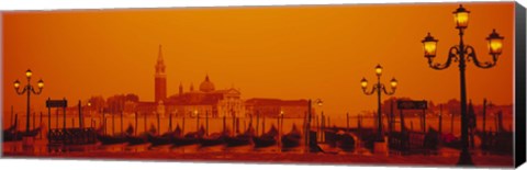 Framed Gondolas moored at a dock, San Giorgio Maggiore, Venice, Italy Print