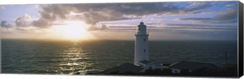 Framed Lighthouse in the sea, Trevose Head Lighthouse, Cornwall, England Print