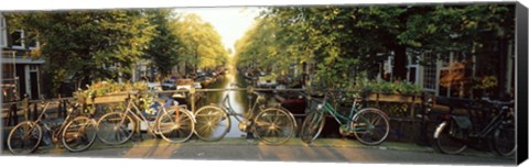 Framed Bicycles On Bridge Over Canal, Amsterdam, Netherlands Print