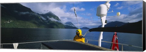 Framed Sailor on a yacht, New Zealand Print