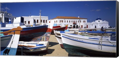 Framed Rowboats on a harbor, Mykonos, Greece Print