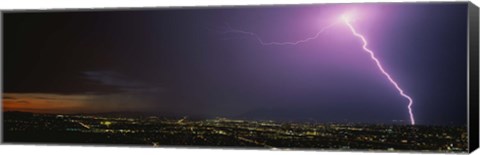 Framed Lightning Storm at Night Print