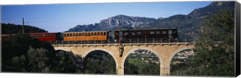 Framed Train crossing a bridge, Sierra De Tramuntana, Majorca, Spain Print