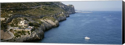 Framed Aerial view of a coastline, Barcelona, Spain Print