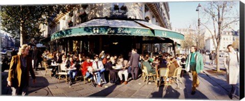 Framed Group of people at a sidewalk cafe, Les Deux Magots, Saint-Germain-Des-Pres Quarter, Paris, France Print