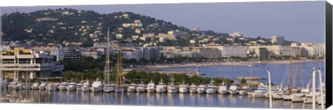 Framed High Angle View Of Boats Docked At Harbor, Cannes, France Print