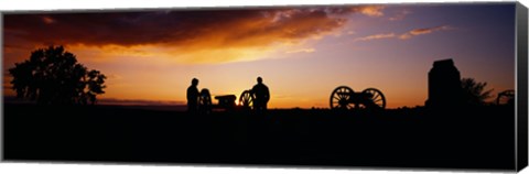 Framed Silhouette of statues of soldiers and cannons in a field, Gettysburg National Military Park, Pennsylvania, USA Print