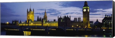 Framed Government Building Lit Up At Night, Big Ben And The Houses Of Parliament, London, England, United Kingdom Print