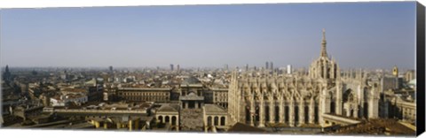 Framed Aerial view of a cathedral in a city, Duomo di Milano, Lombardia, Italy Print