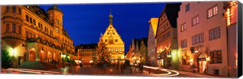 Framed Town Center Decorated With Christmas Lights, Rothenburg, Germany Print