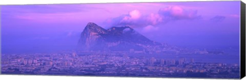 Framed Rock Of Gibraltar in the fog at dusk, Andalucia, Spain Print