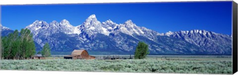 Framed Barn On Plain Before Mountains, Grand Teton National Park, Wyoming, USA Print