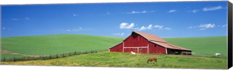 Framed Red Barn With Horses WA Print