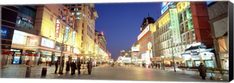 Framed Shops lit up at dusk, Wangfujing, Beijing, China Print