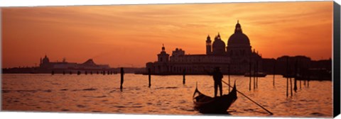 Framed Silhouette of a person on a gondola with a church in background, Santa Maria Della Salute, Grand Canal, Venice, Italy Print