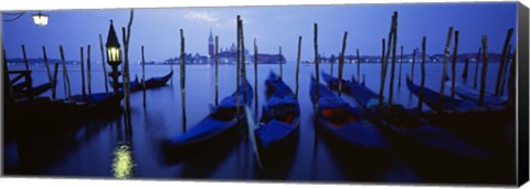 Framed Moored Gondolas at Night, Grand Canal, Venice, Italy Print