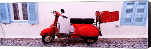 Framed Motor scooter parked in front of a building, Santorini, Cyclades Islands, Greece Print