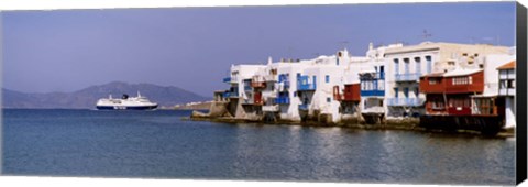 Framed Buildings at the waterfront, Mykonos, Cyclades Islands, Greece Print