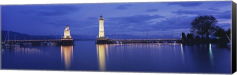 Framed Germany, Lindau, Reflection of Lighthouse in the lake Constance Print