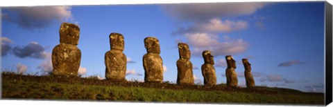 Framed Low angle view of statues in a row, Moai Statue, Easter Island, Chile Print