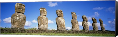 Framed Row of Stone Heads, Easter Islands, Chile Print