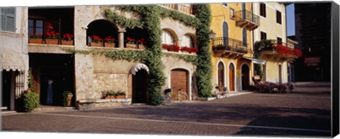 Framed Houses at a road side, Torri Del Benaco, Italy Print