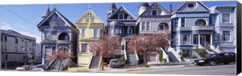 Framed Cars Parked In Front Of Victorian Houses, San Francisco, California, USA Print