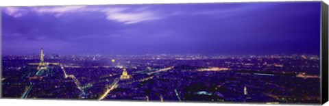 Framed Aerial View Of A City at night, Paris, France Print