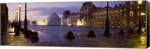 Framed Buildings lit up at night, Louvre Museum, Paris, France Print