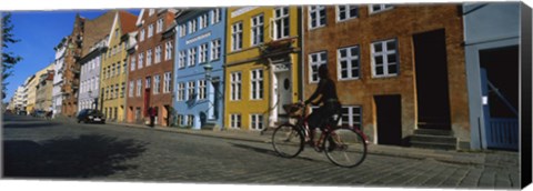 Framed Woman Riding A Bicycle, Copenhagen, Denmark Print