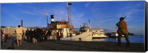 Framed Tourboat Moored At A Dock, Helsinki, Finland Print